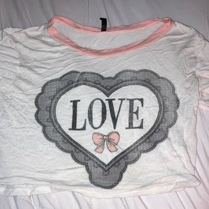 white and pink LOVE shirt, OBOE usa